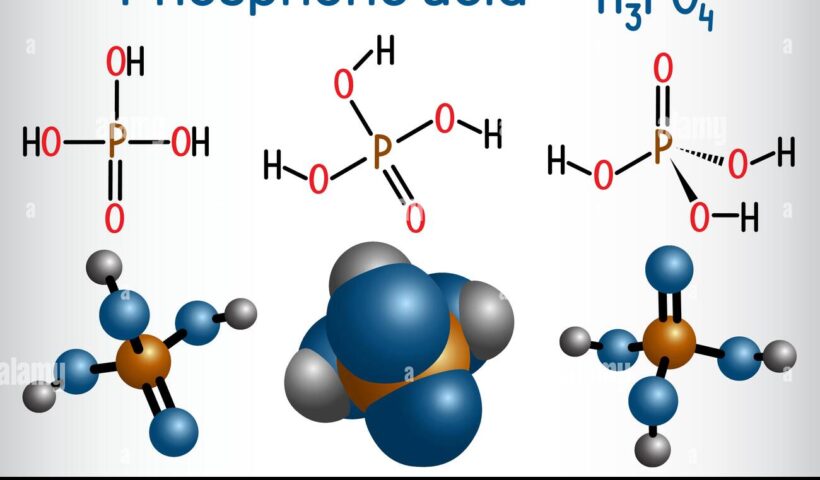 phosphoric-acid-orthophosphoric-acid-h2po4-is-a-mineral-and-weak-acid-molecule-structural-chemical-formula-and-molecule-model-vector-illustration-2FNC64A